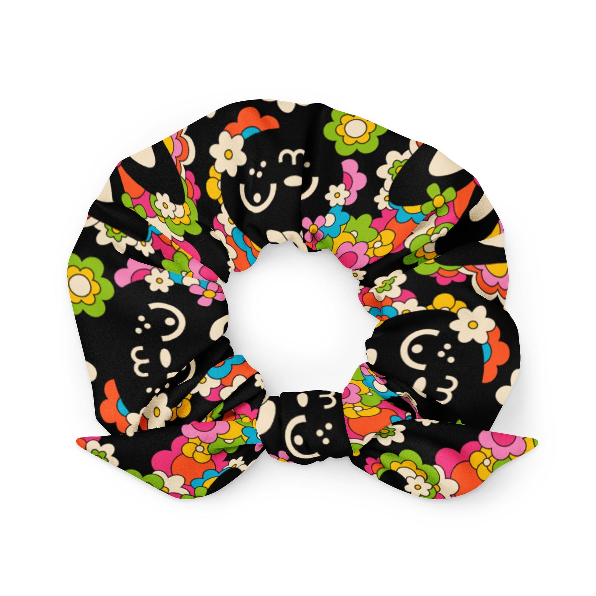 Scrunchie - POPBUNNY black - Playful bunnies and flowers print Default Title