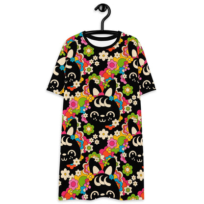 T-shirt dress - POPBUNNY black - Playful bunnies and flowers print 6XL
