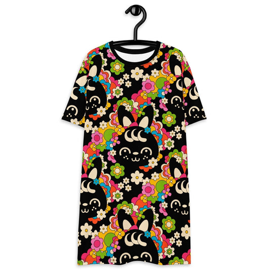 T-shirt dress - POPBUNNY black - Playful bunnies and flowers print 6XL