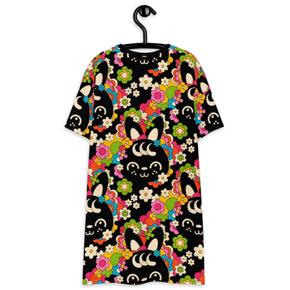 T-shirt dress - POPBUNNY black - Playful bunnies and flowers print