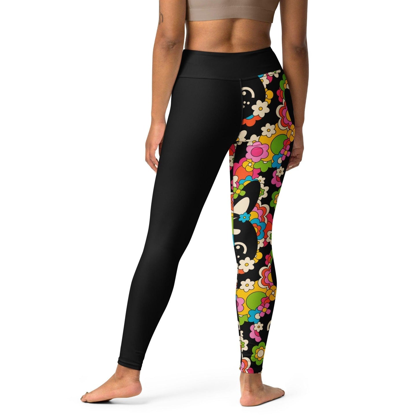 Yoga leggings - POPBUNNY black - Playful bunnies and flowers print