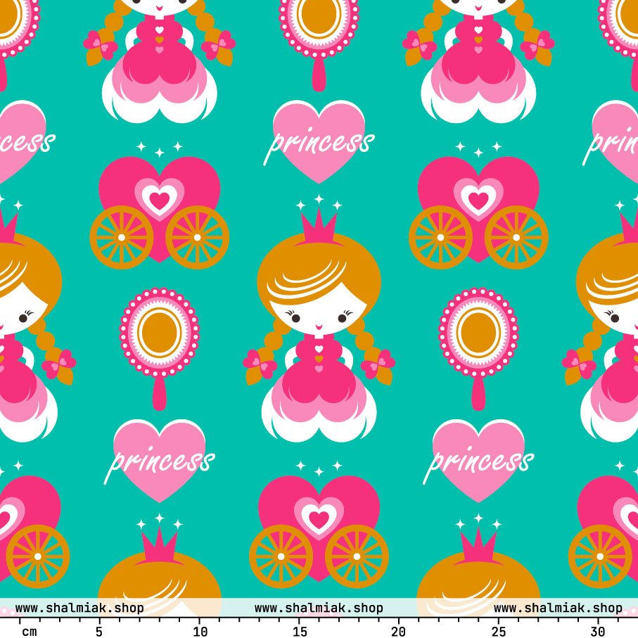 Fabric - PRINCESS mint - Cute princess print