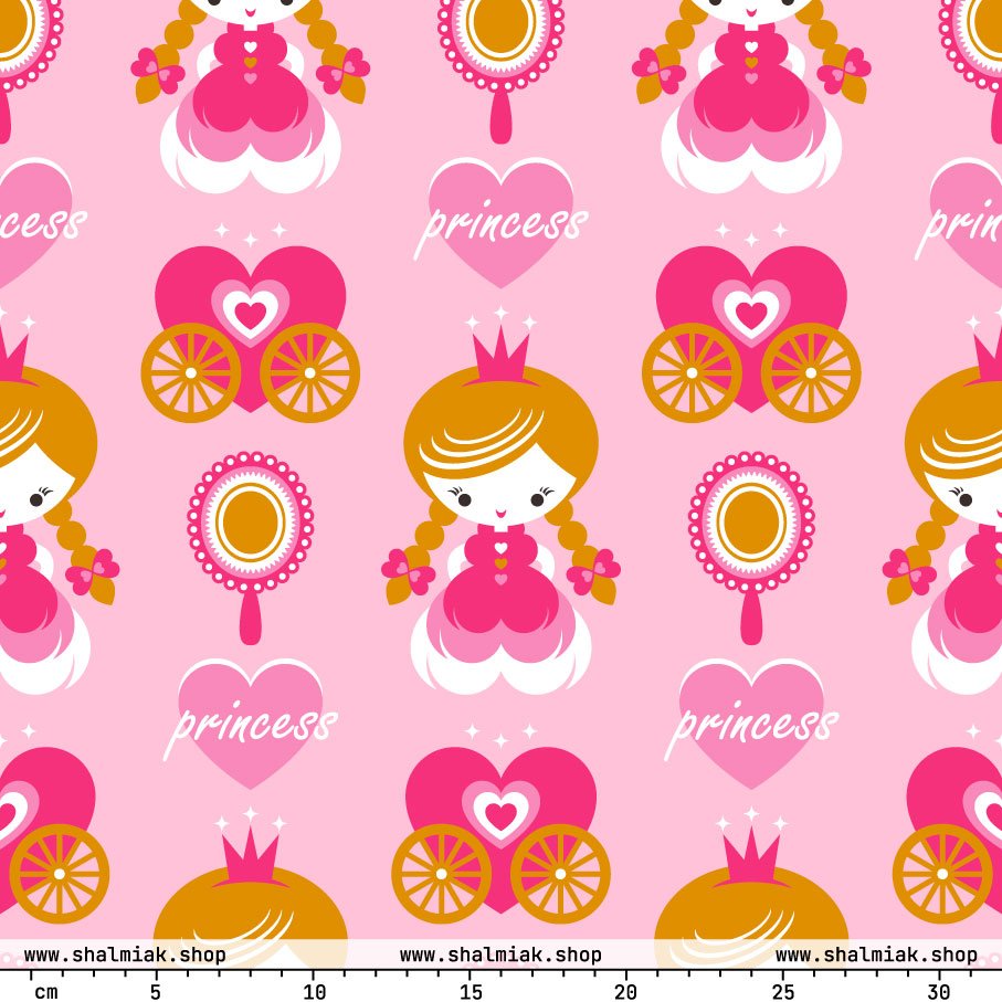 Fabric - PRINCESS pink - Cute princess print