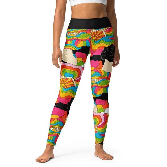 Yoga leggings -2- RAINBOW POPPY - Bold rainbow poppies print XL