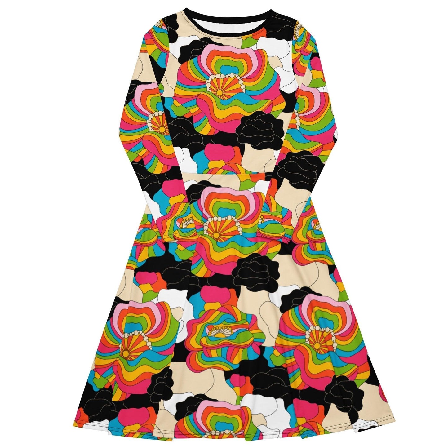 Midi dress - RAINBOW POPPY - Bold rainbow poppies print 6XL
