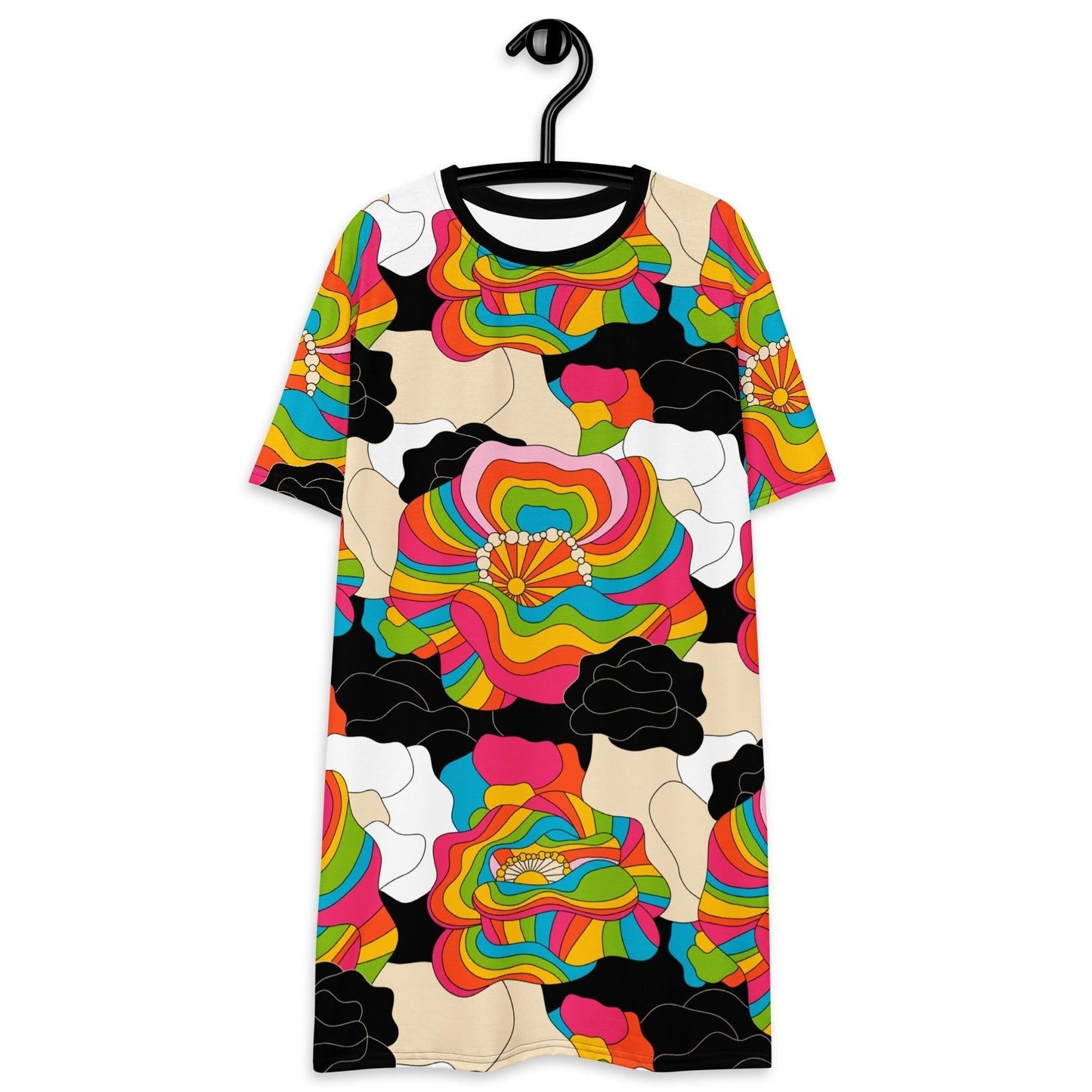 T-shirt dress - RAINBOW POPPY - Bold rainbow poppies print 6XL