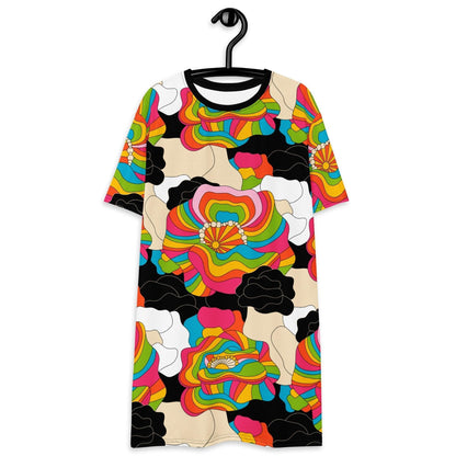 T-shirt dress - RAINBOW POPPY - Bold rainbow poppies print 6XL
