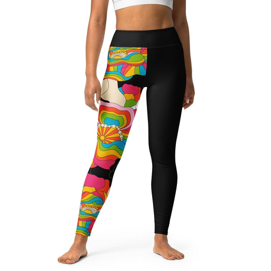 Yoga leggings - RAINBOW POPPY - Bold rainbow poppies print XL