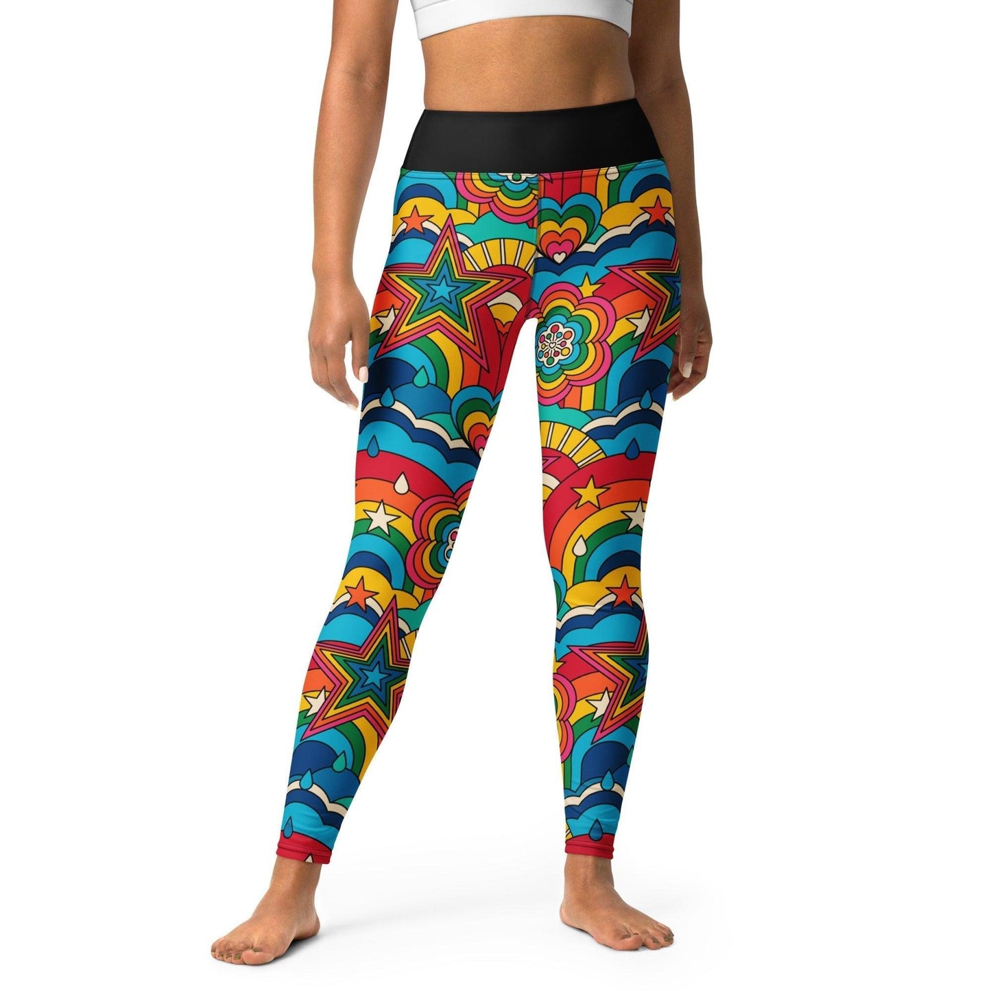 Yoga leggings -2- RAINBOW RAVE - Bold rainbow sky print XL