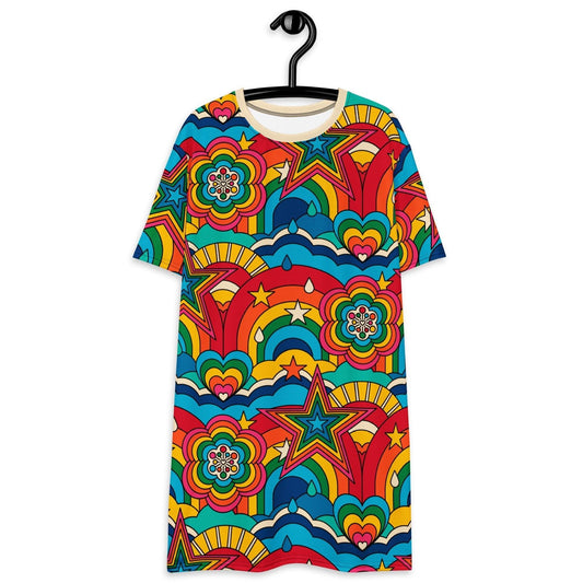 T-shirt dress - RAINBOW RAVE - Bold rainbow sky print 6XL