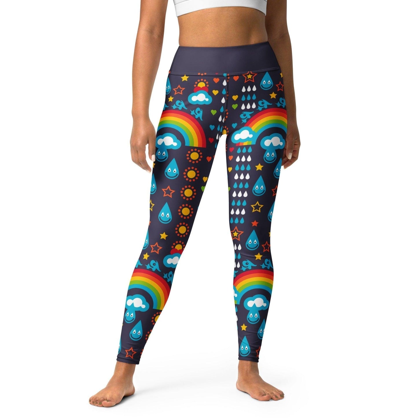 Yoga leggings -2- RAINBOWPHANT blue - Rainbows and elephants print XL