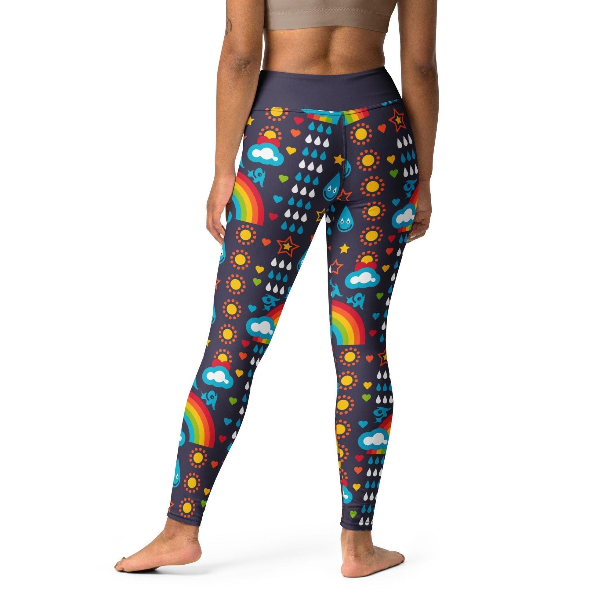 Yoga leggings -2- RAINBOWPHANT blue - Rainbows and elephants print