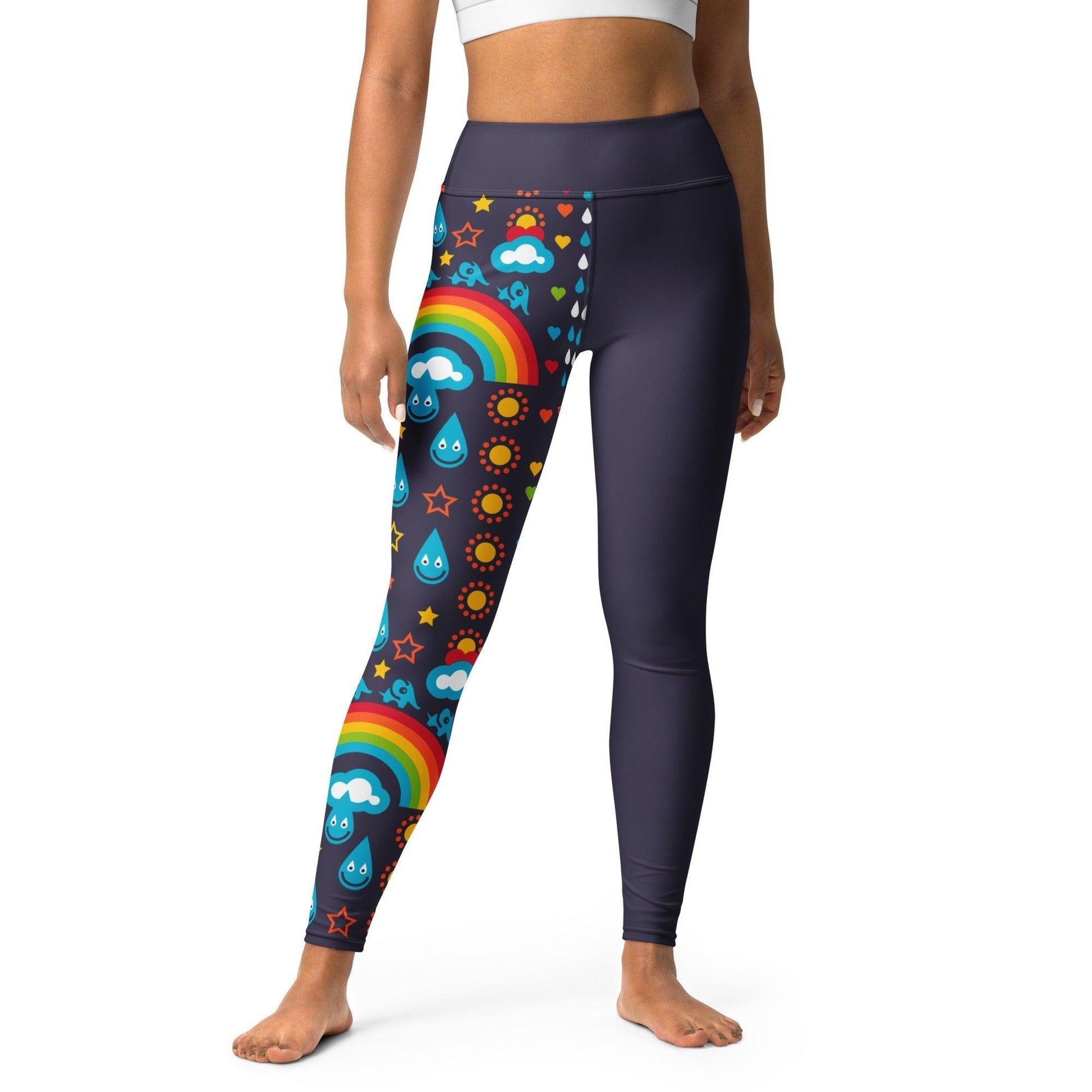 Yoga leggings - RAINBOWPHANT blue - Rainbows and elephants print XL