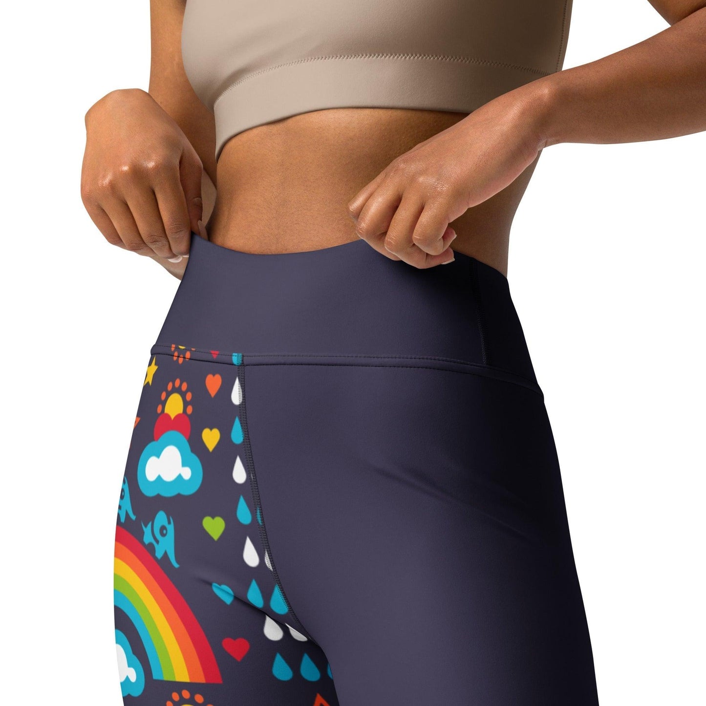 Yoga leggings - RAINBOWPHANT blue - Rainbows and elephants print