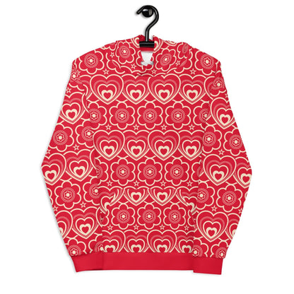 Hoodie - RAMONA red - Simple hearts and flowers print 6XL