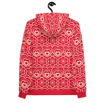 Hoodie - RAMONA red - Simple hearts and flowers print