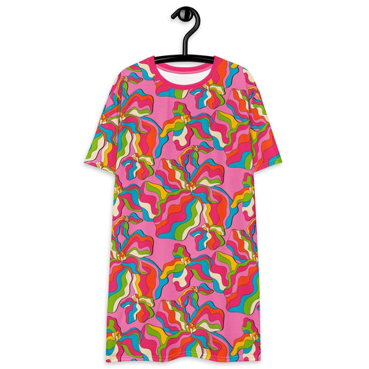 T-shirt dress - SASSY IRIS pink - Bold iris flower print 6XL