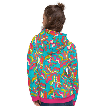 Hoodie - SASSY IRIS turquoise - Bold iris flower print