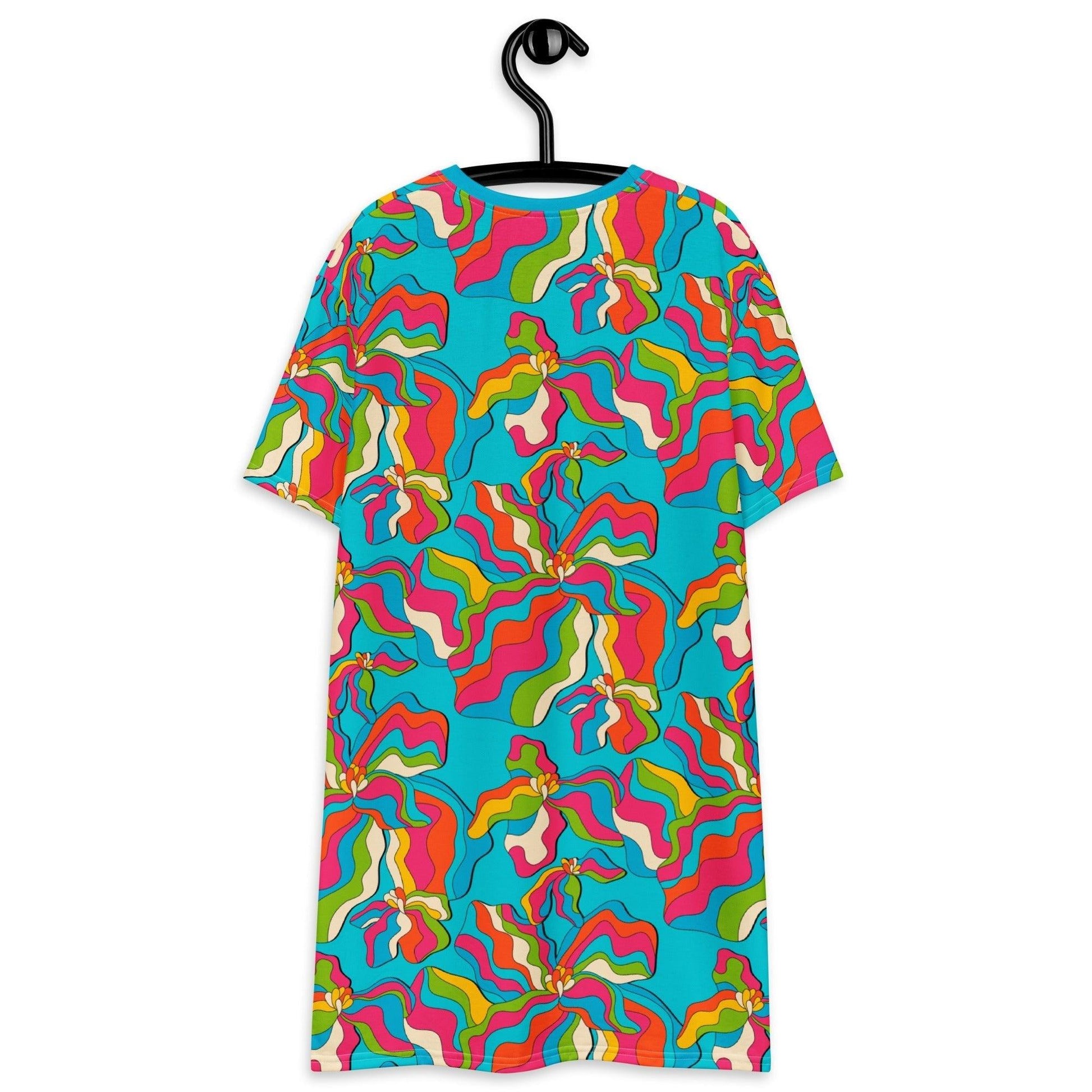 T-shirt dress - SASSY IRIS turquoise - Bold iris flower print