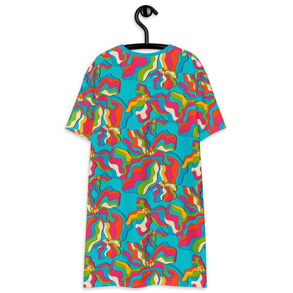 T-shirt dress - SASSY IRIS turquoise - Bold iris flower print