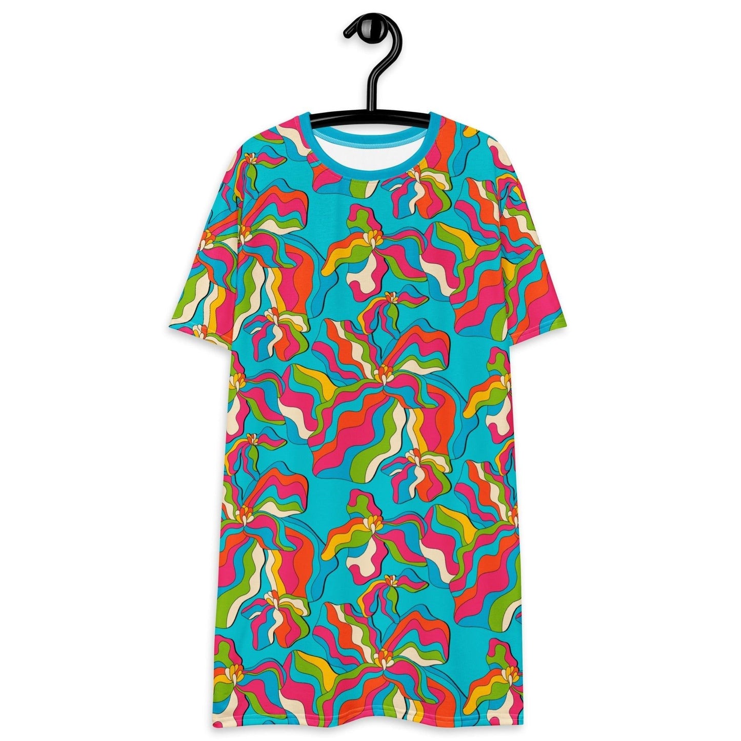 T-shirt dress - SASSY IRIS turquoise - Bold iris flower print 6XL