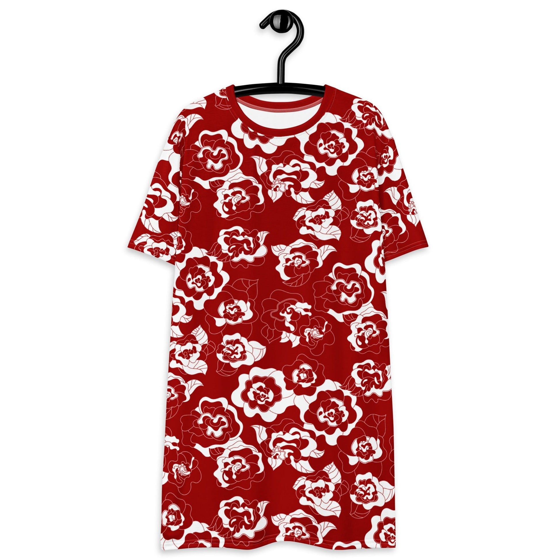 T-shirt dress - SERENITY scarlet - Simple elegant flower print XL