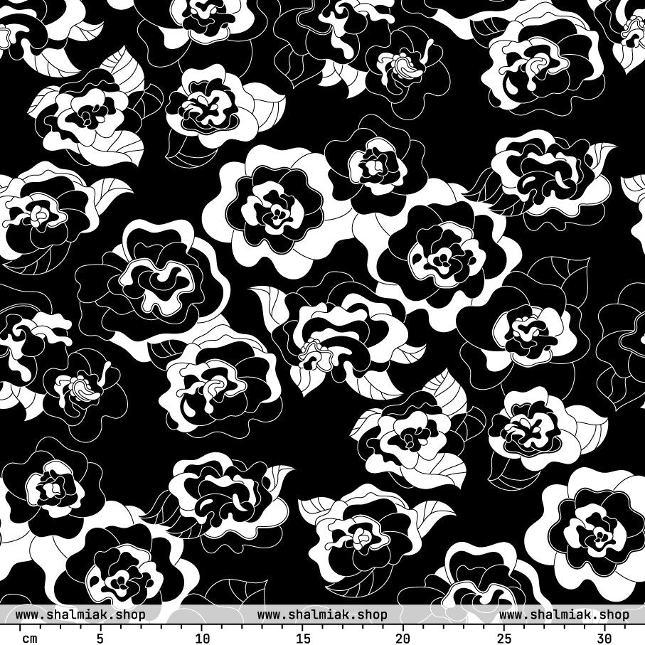 Fabric - SERENITY bw - Simple elegant flower print