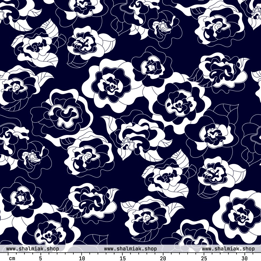 Fabric - SERENITY navy - Simple elegant flower print