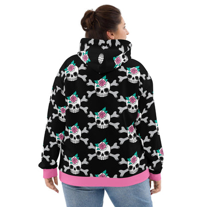 Hoodie - SKULLROSE black - Skulls and roses print
