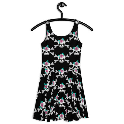 Skater dress - SKULLROSE black - Skulls and roses print