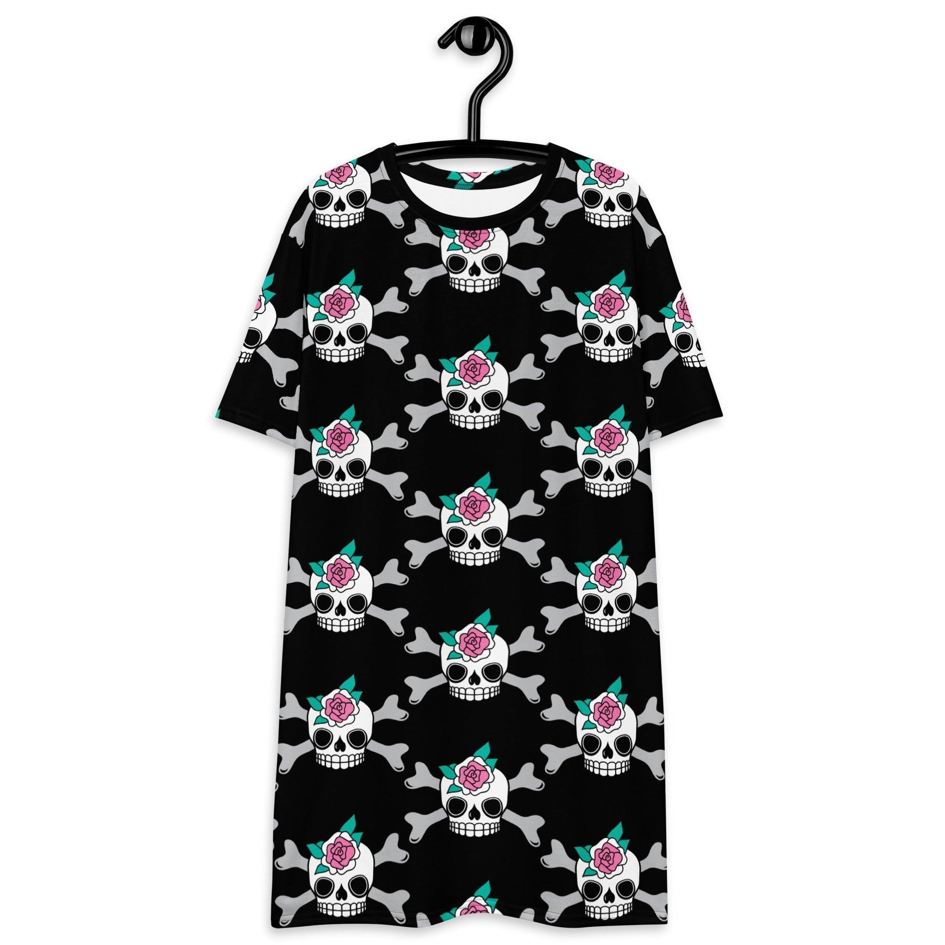T-shirt dress - SKULLROSE black - Skulls and roses print 6XL