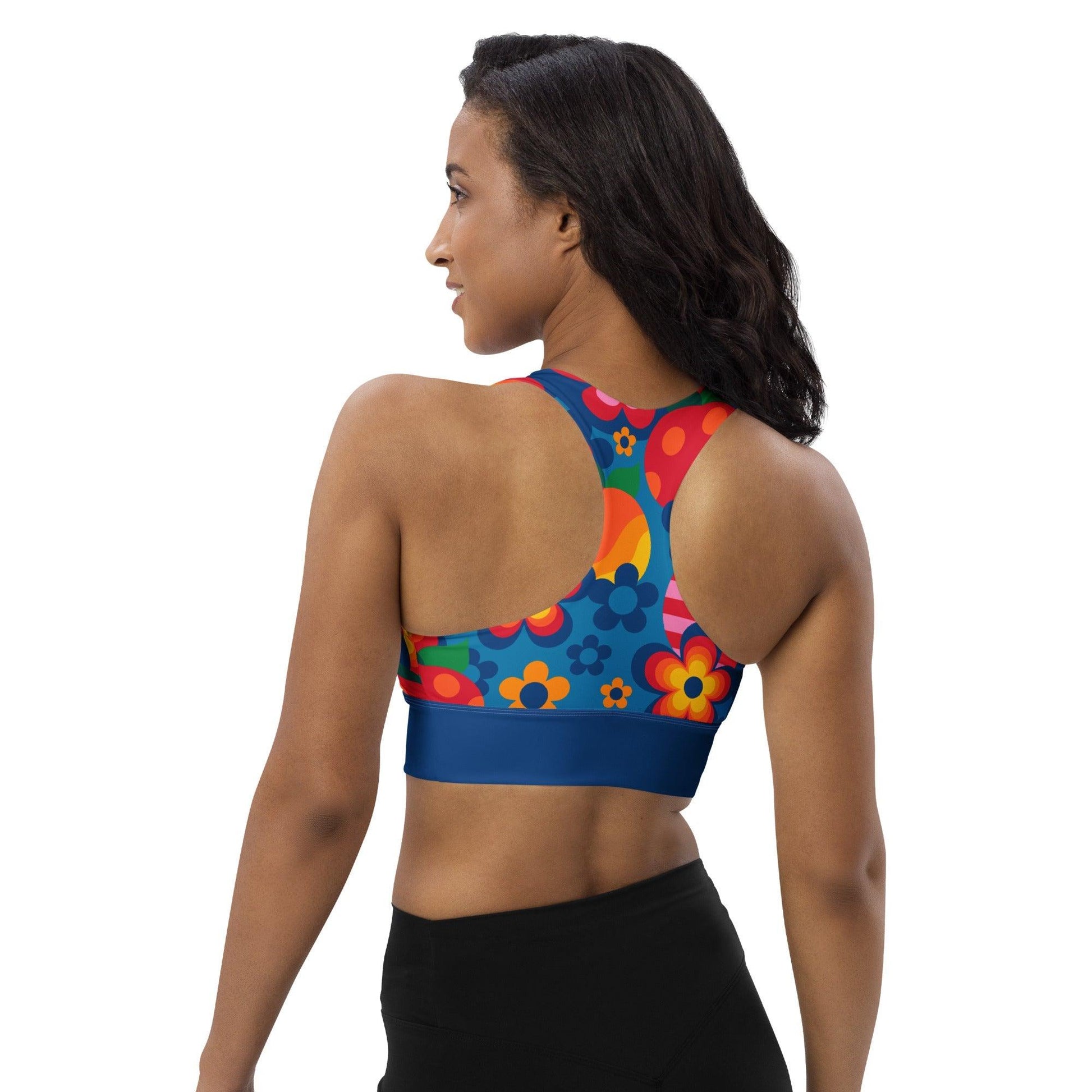 Sports bra - APPLEMANIA blue - Playful apple print