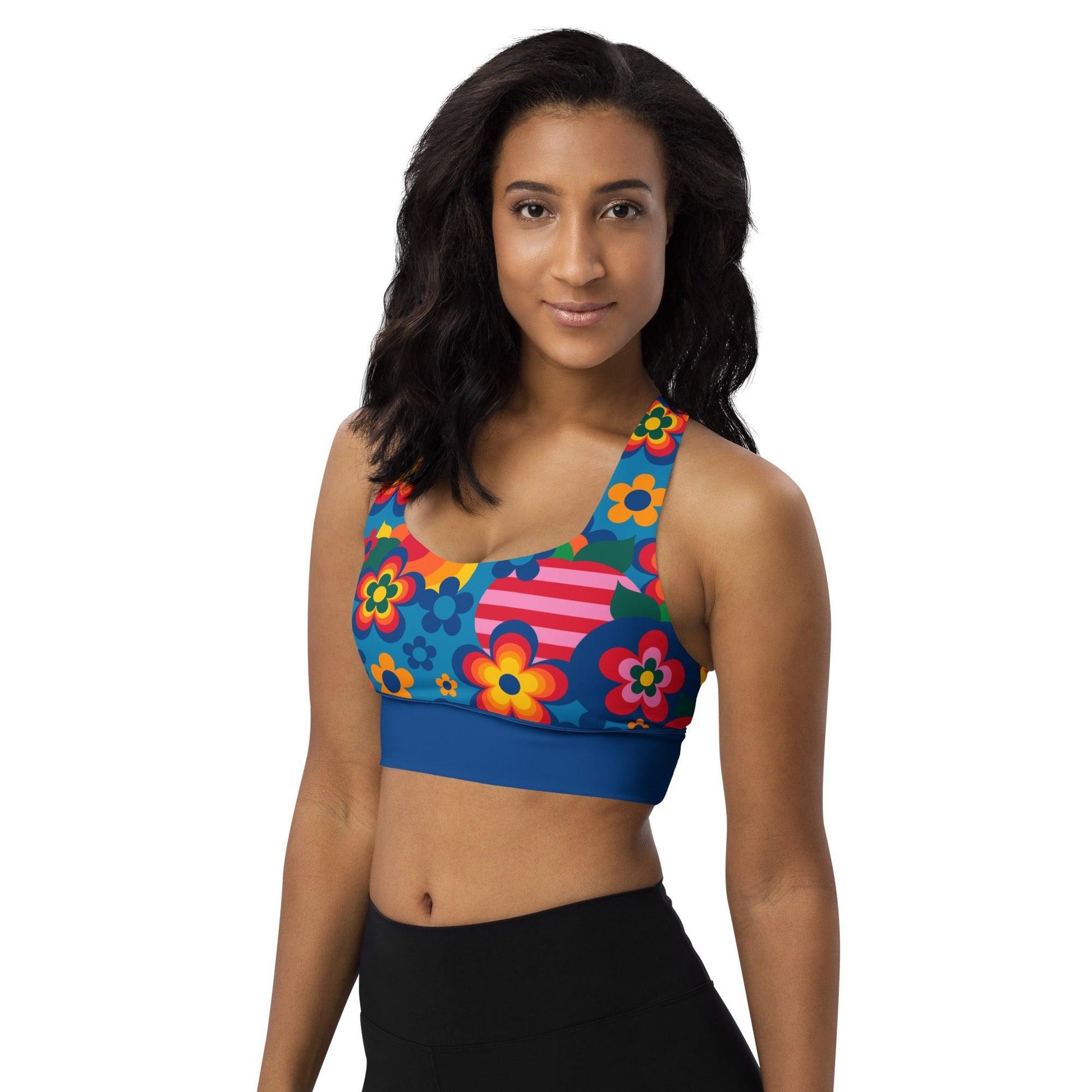 Sports bra - APPLEMANIA blue - Playful apple print