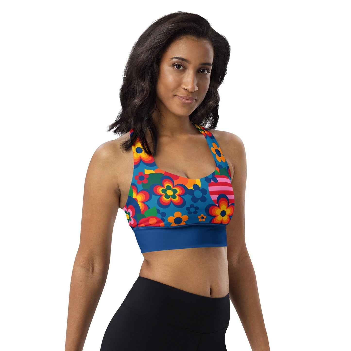 Sports bra - APPLEMANIA blue - Playful apple print