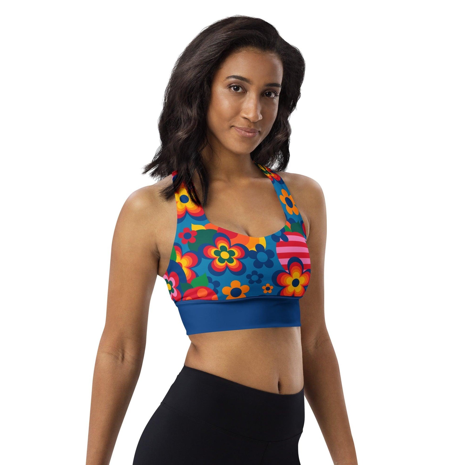 Sports bra - APPLEMANIA blue - Playful apple print