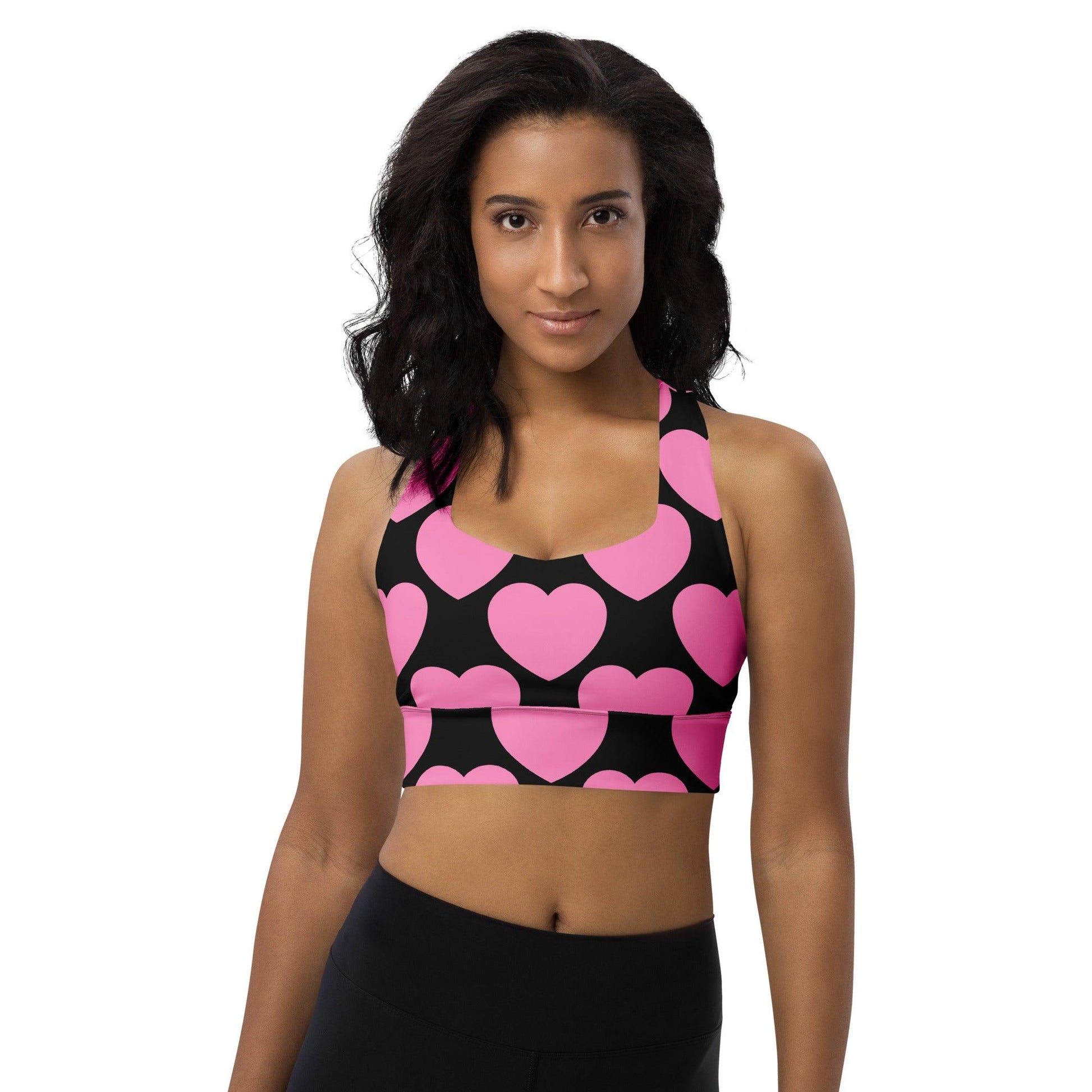 Sports bra - ELLIE LOVE pink black - Bold heart print 3XL
