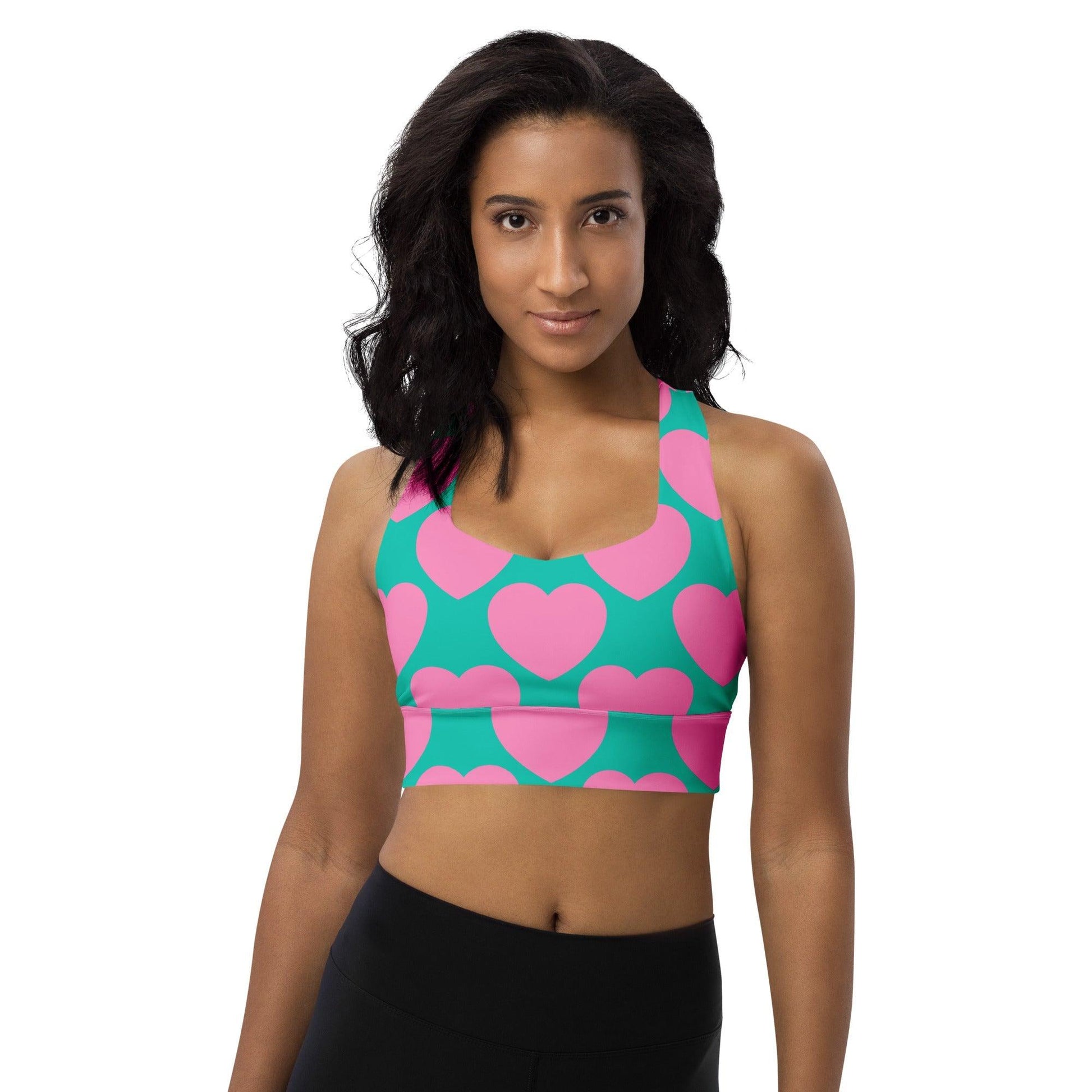 Sports bra - ELLIE LOVE pink mint - Bold heart print 3XL