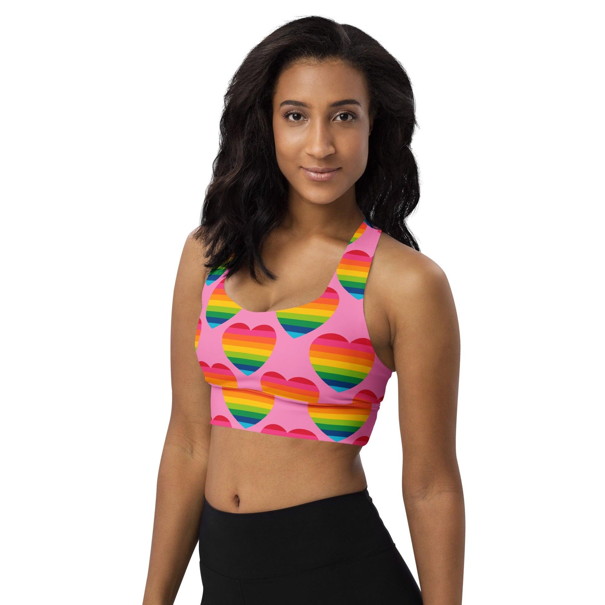 Sports bra - ELLIE LOVE rainbow pink - Bold heart print
