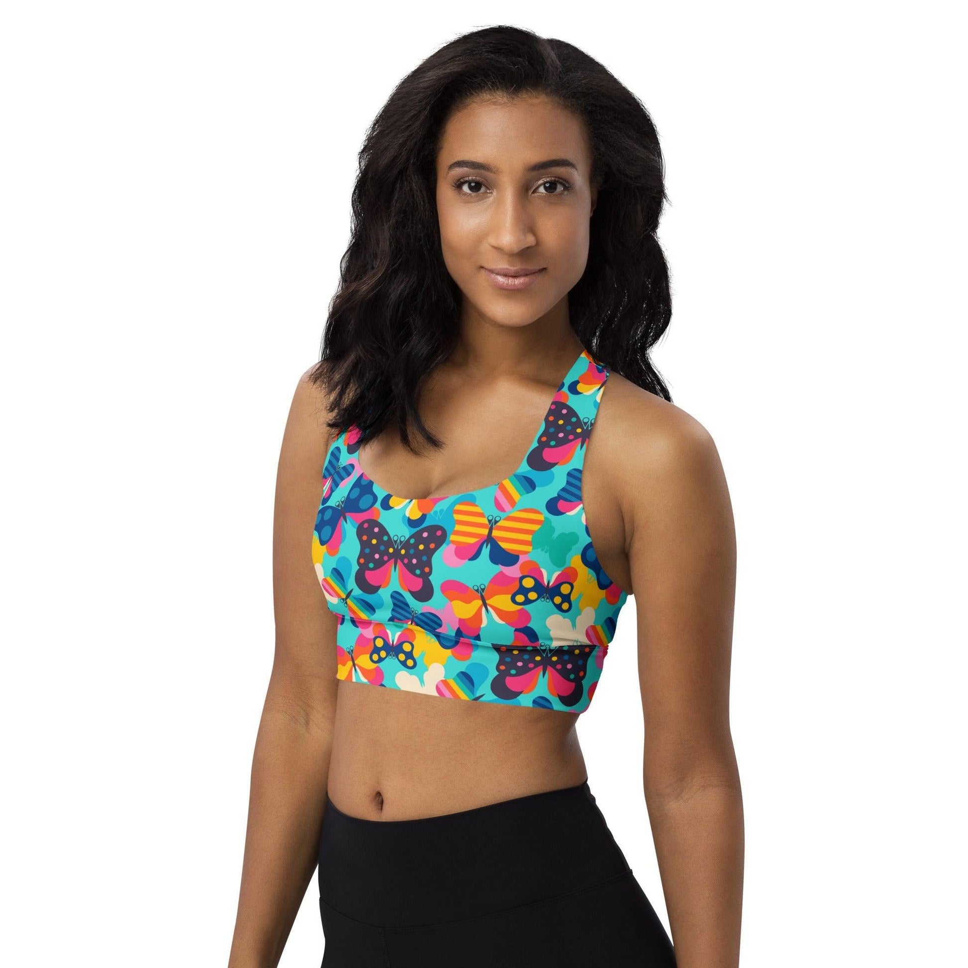 Sports bra - FLYRAVE turquoise - Colorful butterfly print