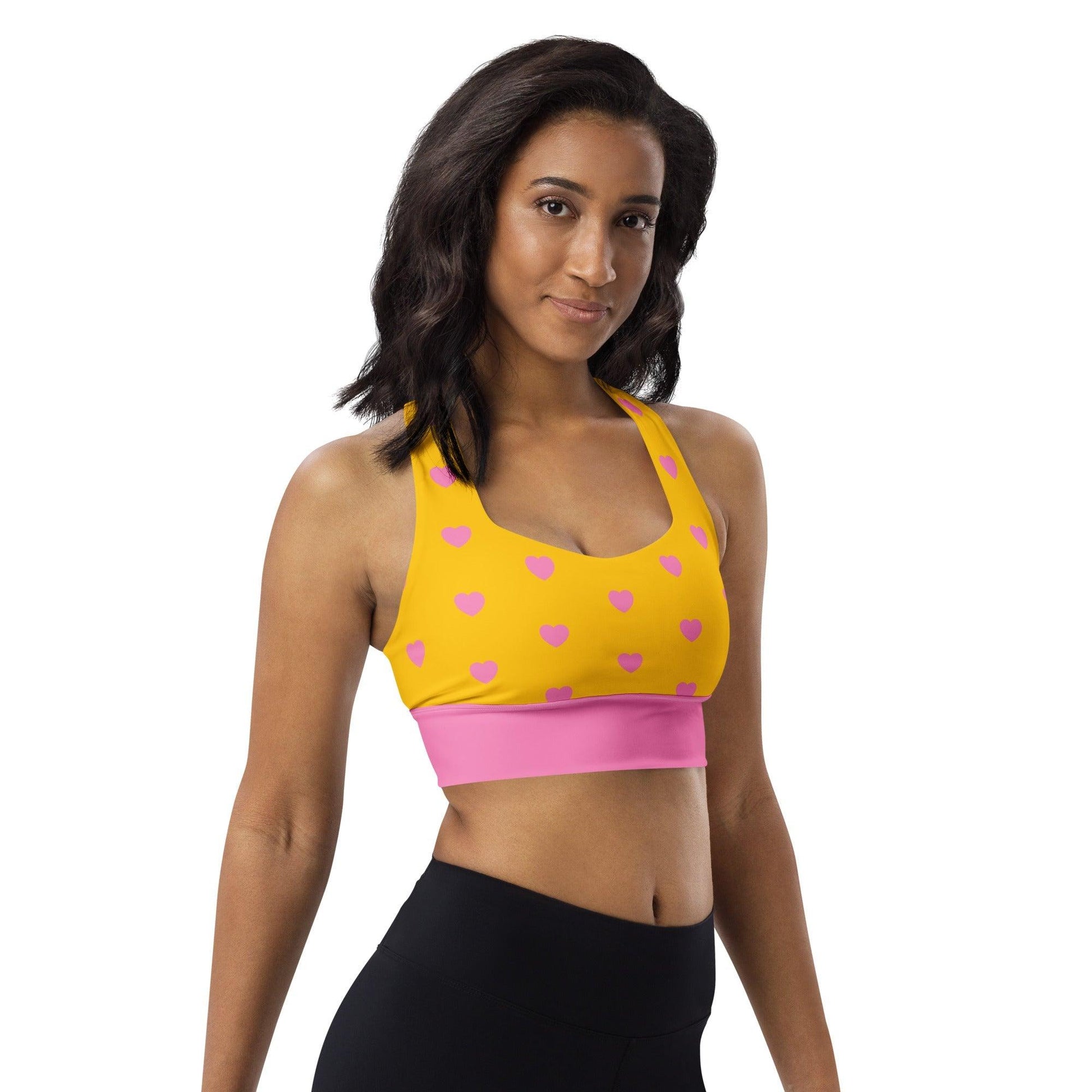 Sports bra - SMALL HEARTS pink yellow - Small hearts print