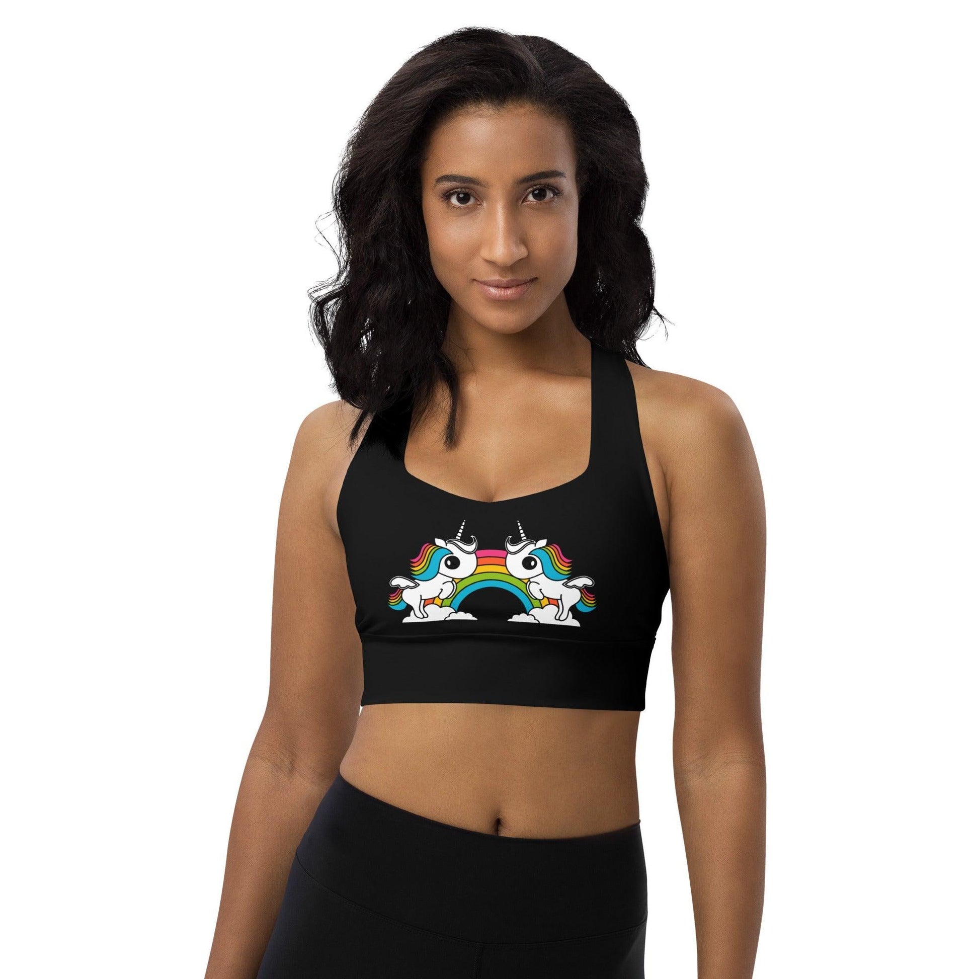 Sports bra - UNIQUE (just unicorns) black - Unicorns and rainbows print 3XL
