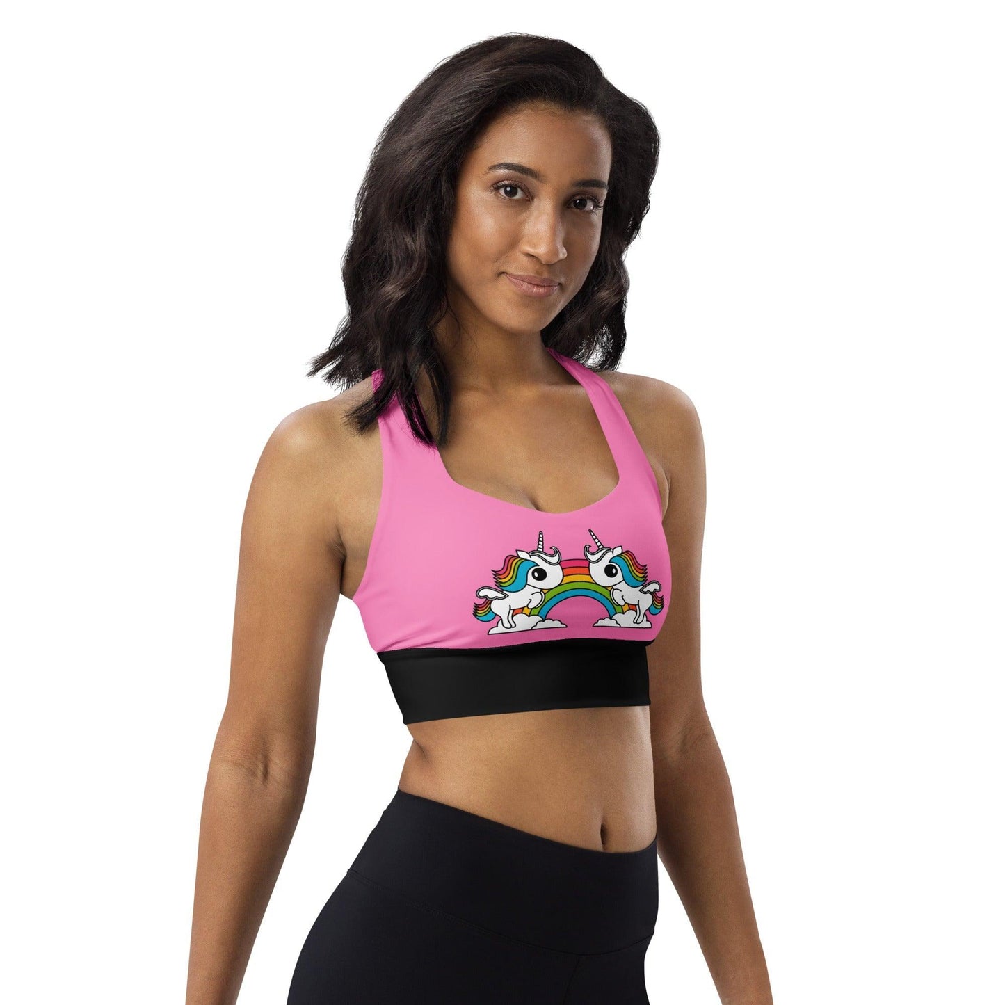 Sports bra - UNIQUE (just unicorns) pink - Unicorns and rainbows print