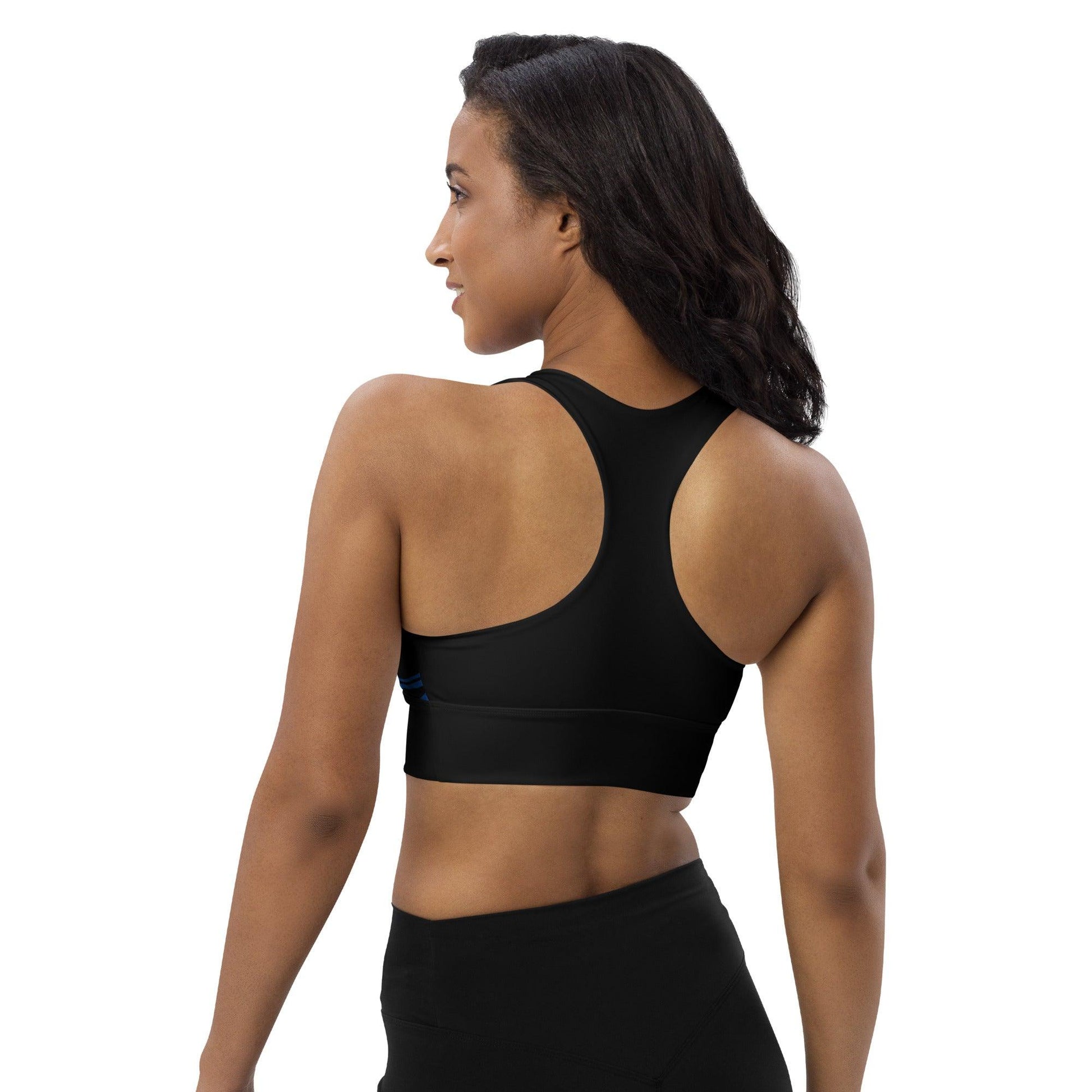 Sports bra - ENERGY WAVES blue black - Wavy stripe print