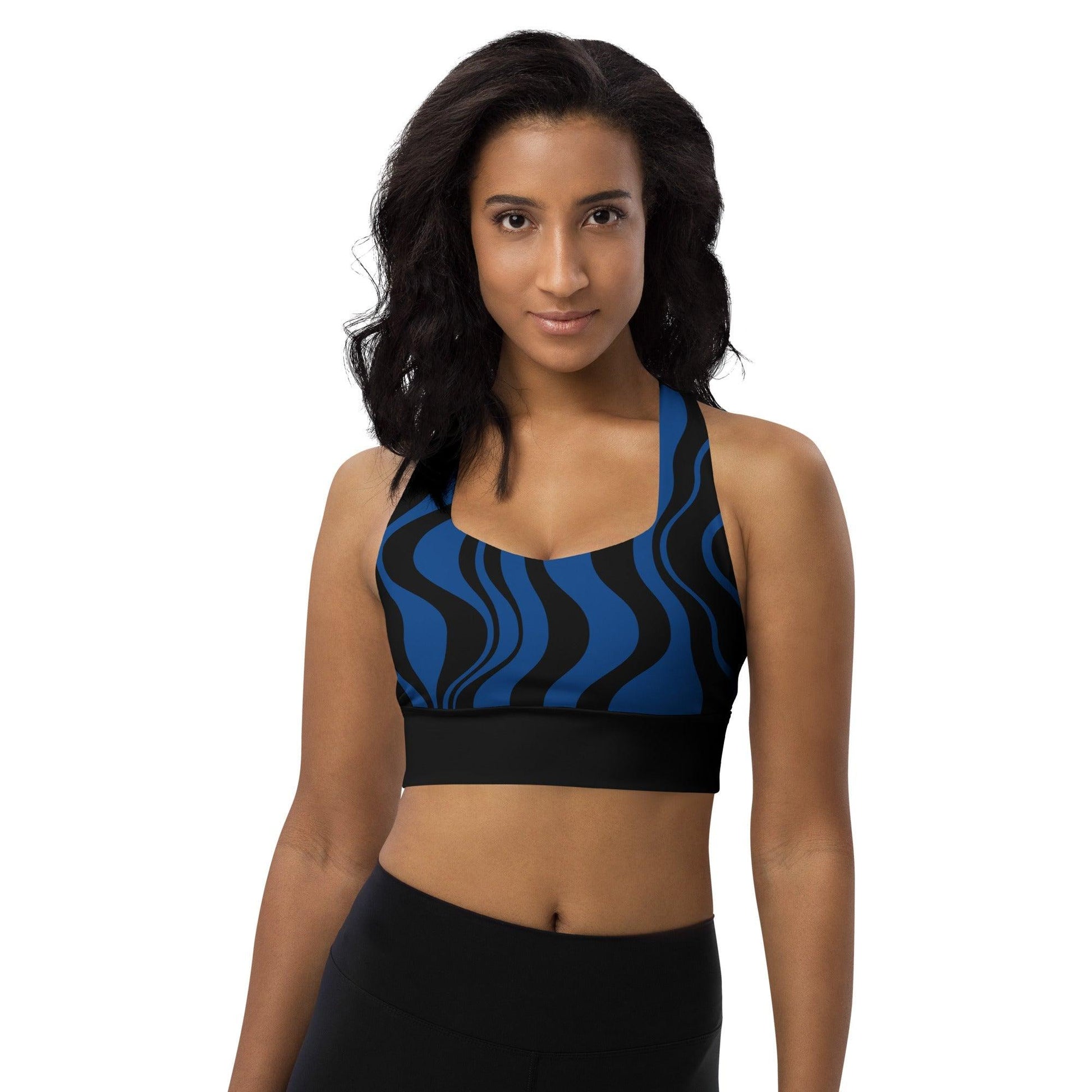 Sports bra - ENERGY WAVES blue black - Wavy stripe print 3XL