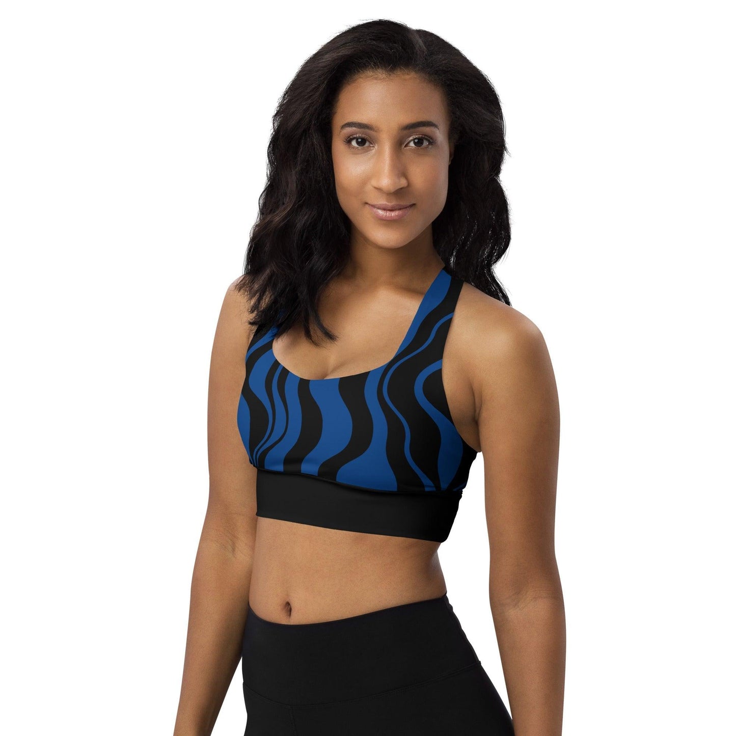 Sports bra - ENERGY WAVES blue black - Wavy stripe print