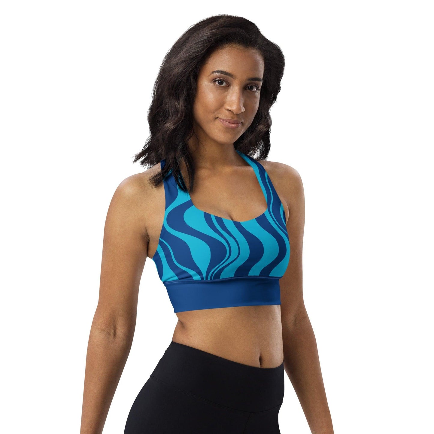 Sports bra - ENERGY WAVES blue - Wavy stripe print
