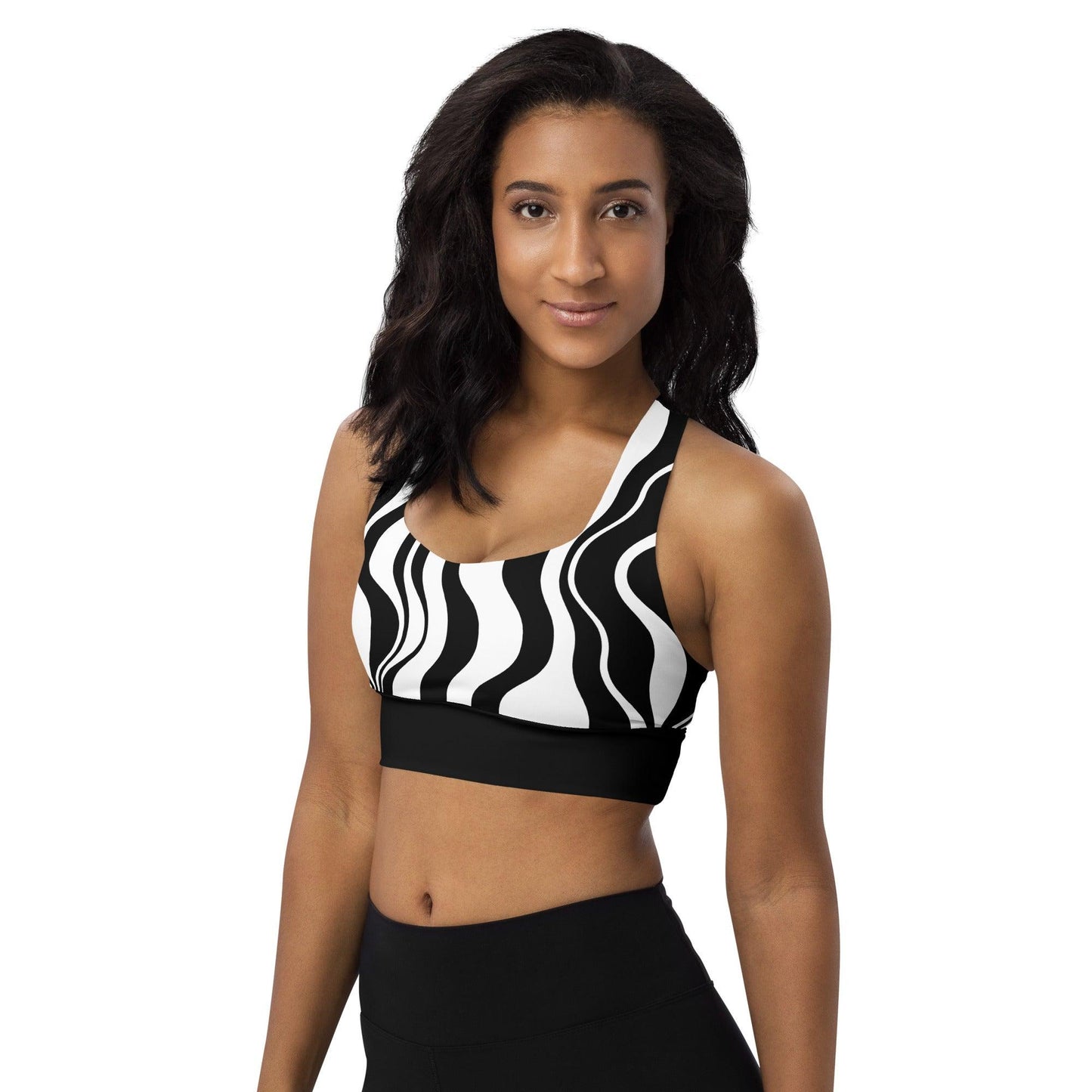 Sports bra - ENERGY WAVES bw - Wavy stripe print