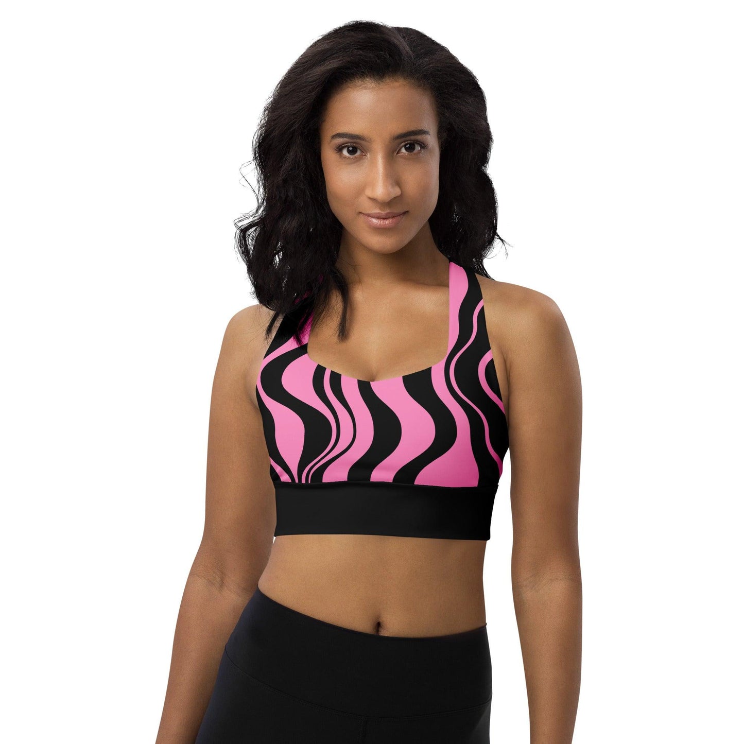 Sports bra - ENERGY WAVES pink black - Wavy stripe print 3XL