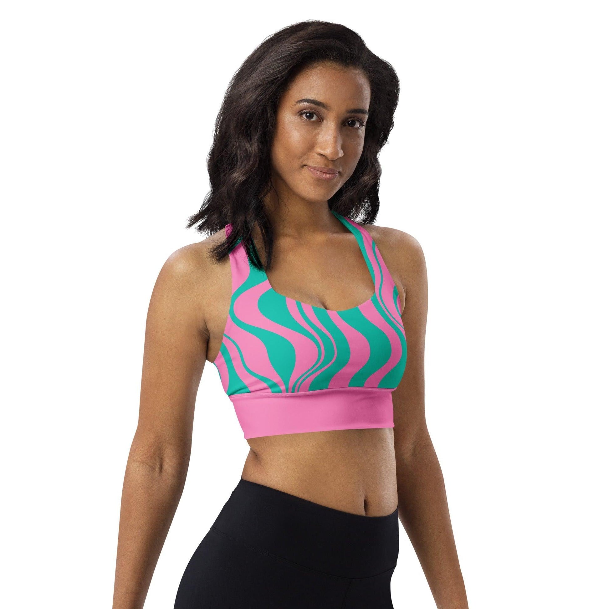Sports bra - ENERGY WAVES pink mint - Wavy stripe print