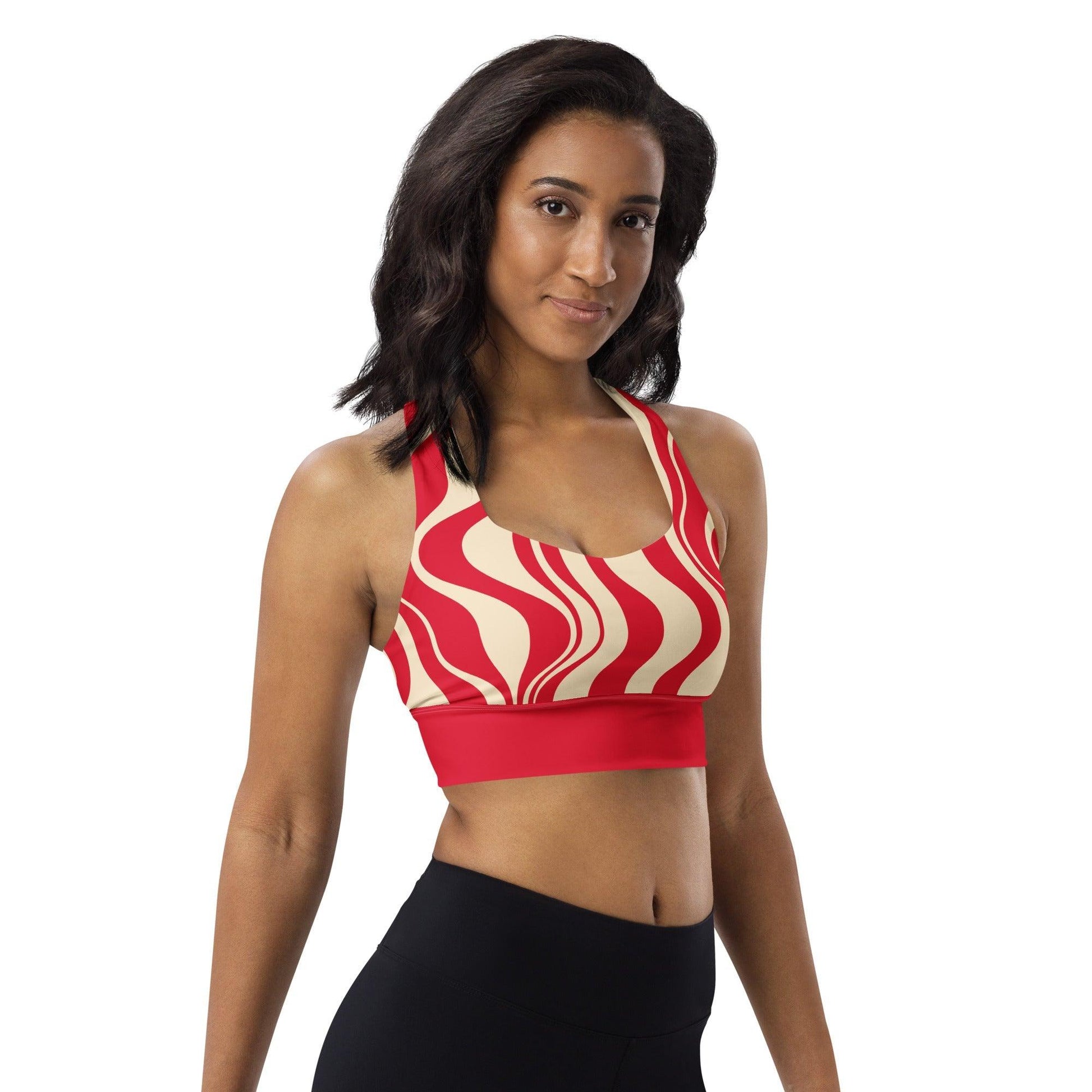 Sports bra - ENERGY WAVES red natural - Wavy stripe print